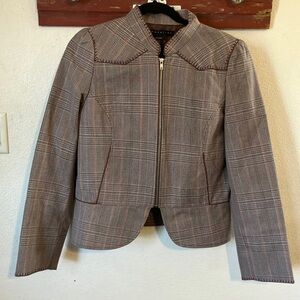 Vintage Brown Plaid Women's Waist Jacket Zipper Front‎ Lined Western Stitch